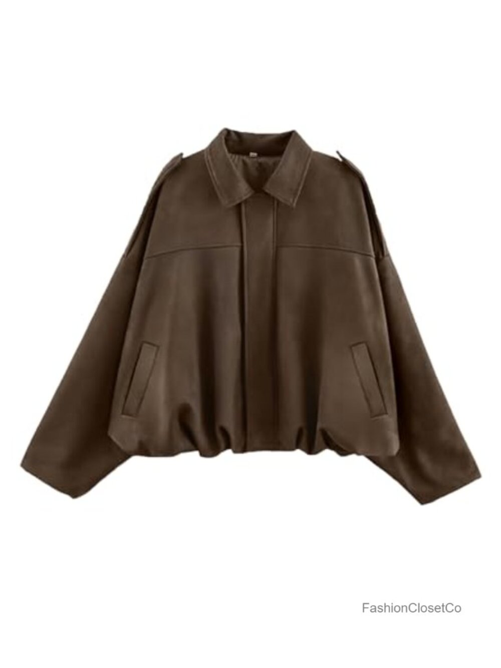 Womens Faux Suede Bomber Jacket Oversized Cropped Streetwear Coat